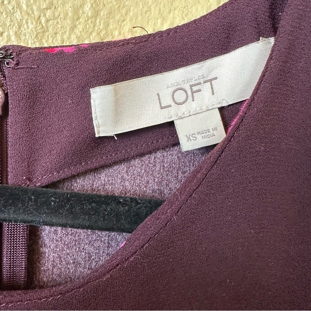 LOFT Plum Shift Cat Dress‎ Bright Pink Print FLAW Office Whimsy XS - Picture 4 of 5